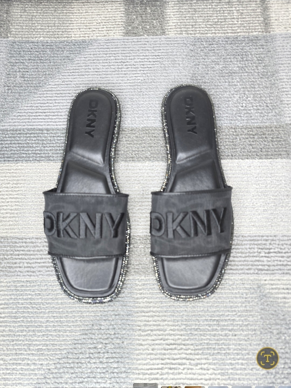 DKNY Badin Black Embroidered Logo Slide Sandals